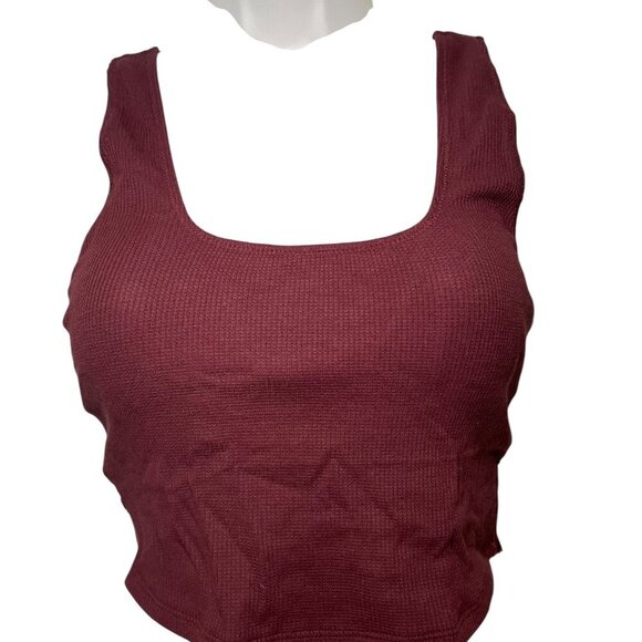 Aerie NWT Burgundy Lace Ribbed Bralette Tank Top Built-In Bra Size Small - Picture 4 of 5